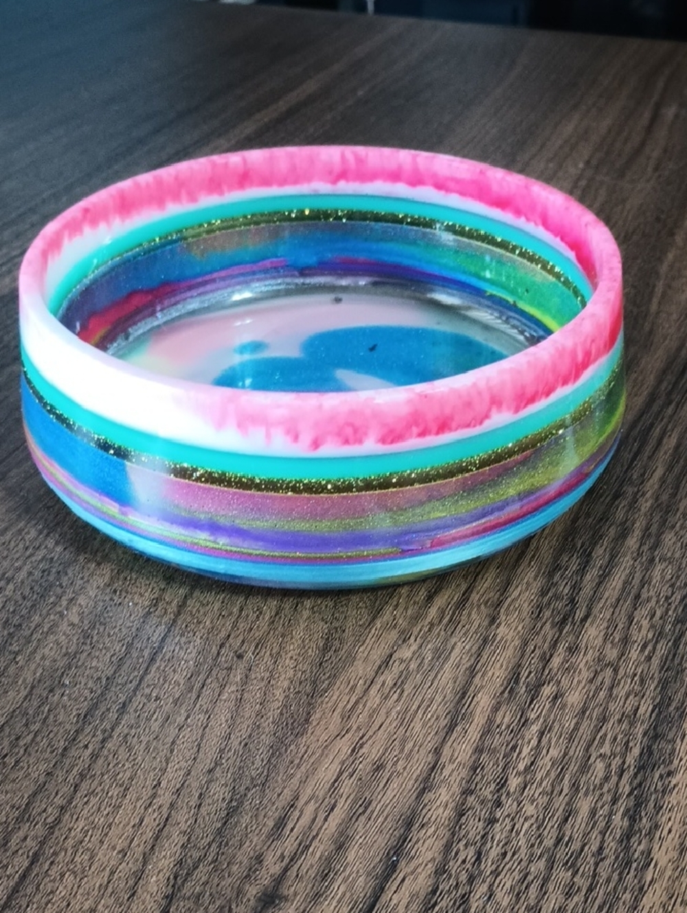 One Of A Kind, Colorful Resin Trinket Dish - Pink, Teal & Multicolor Stripes